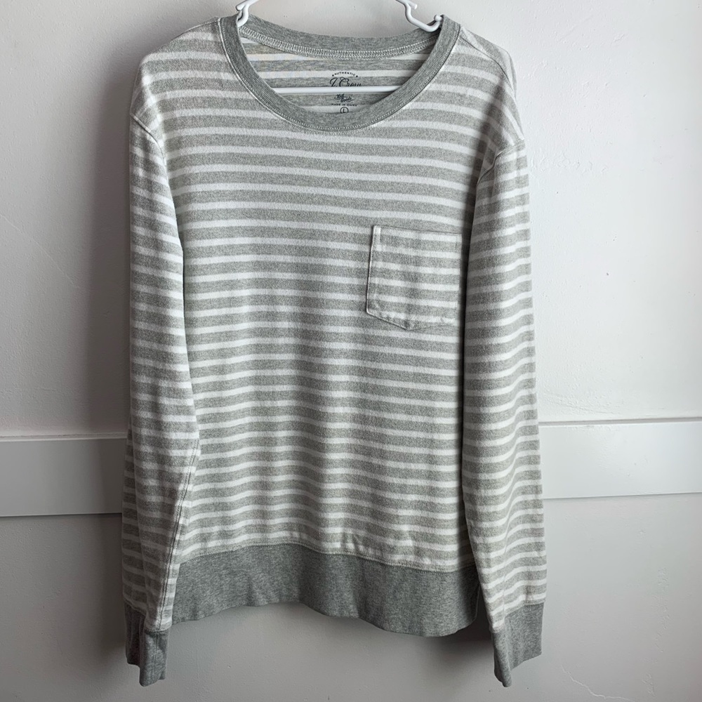 J. Crew Women's Knit Goods Gray & White Striped Long Sleeve Sweatshirt